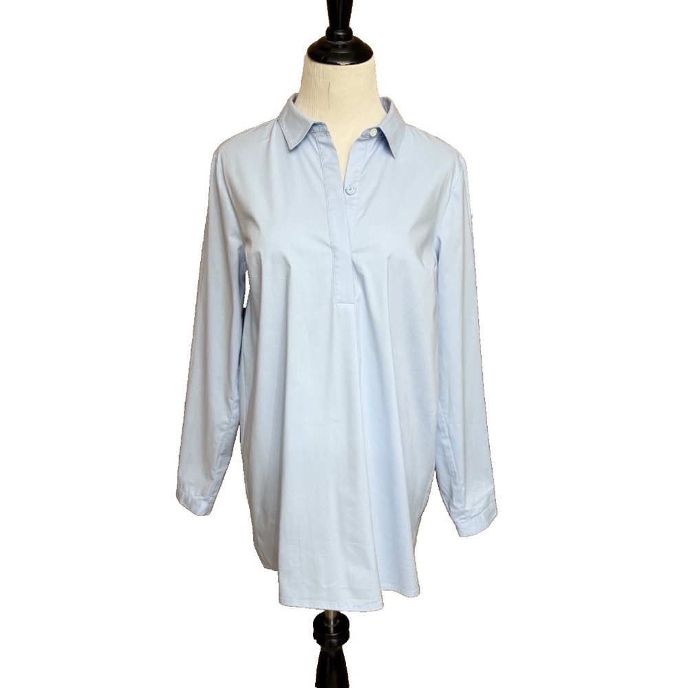 J.Jill Women's Pleated Back Tunic Blouse Size S Blue Popover Long Sleeve NWT $89
